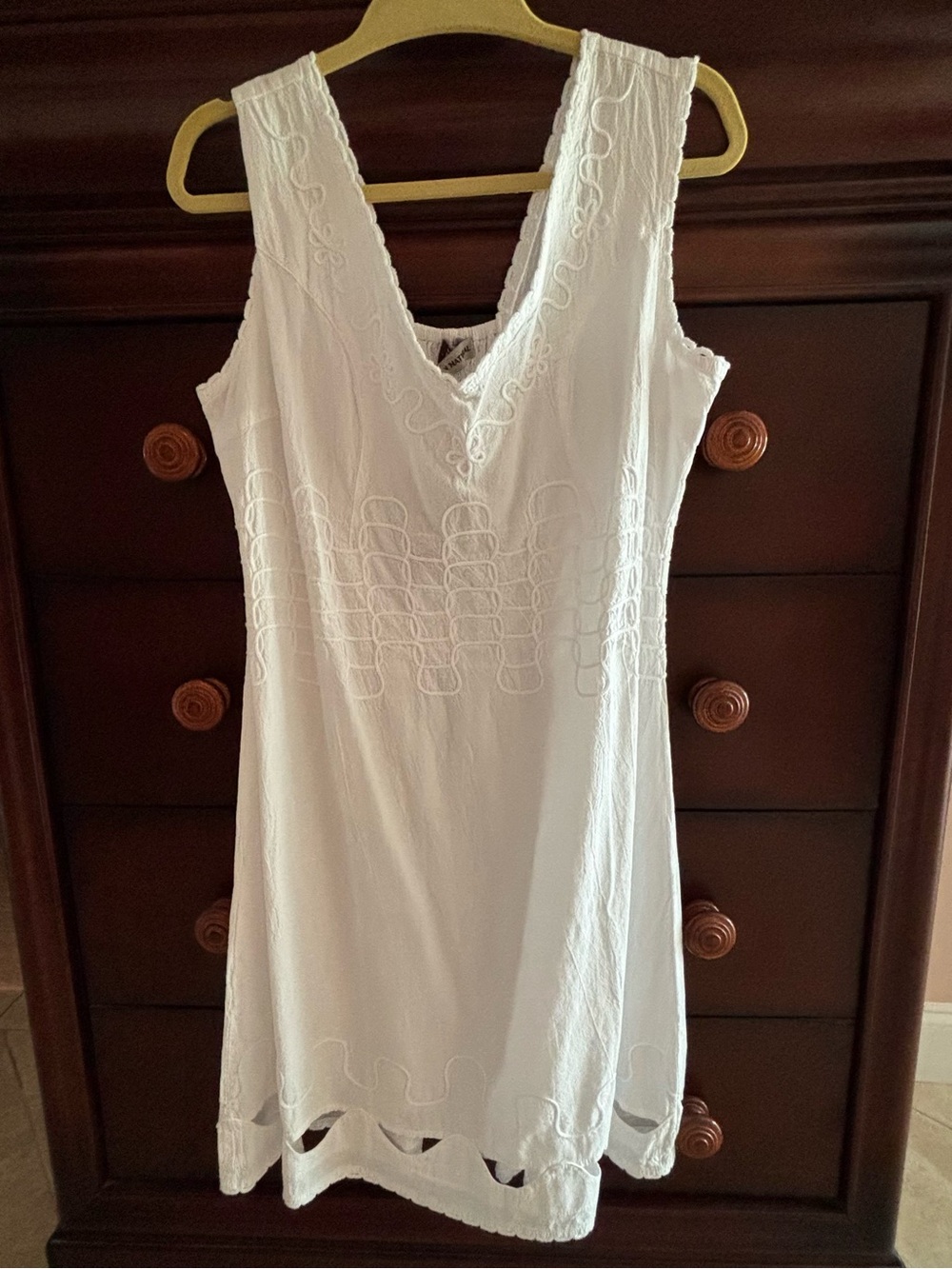 Women's White Embroidered V-Neck Dress